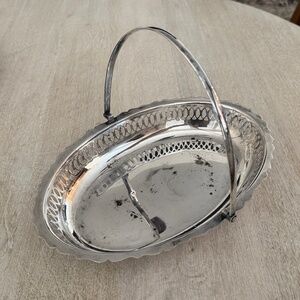 Vintage Reticulated Silverplate Basket -  Hinged Handle Pastry/Roll Basket